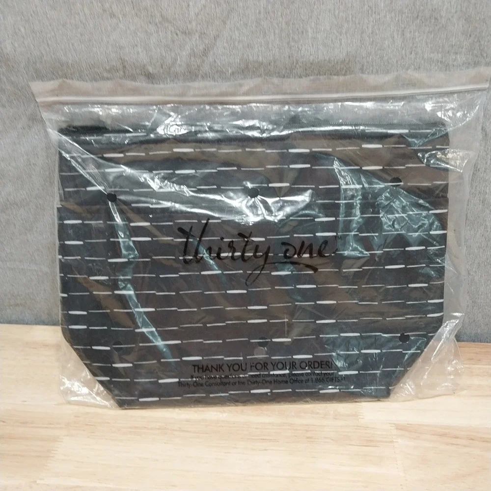 Thirty-One Thermal Tote Bag Insulated Dash Pattern Small Black